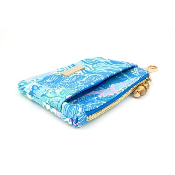 Lilly Pulitzer Blue & Pink Zippered Pouch With Bamboo Clip - Picture 7 of 12